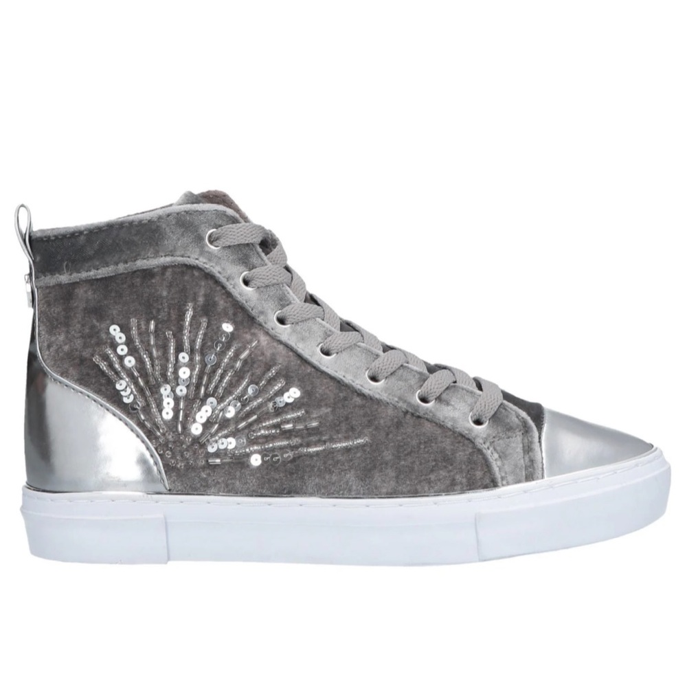 GUESS Women’s G Force Beaded High Top Velvet Sneakers Light Grey Size 8.5